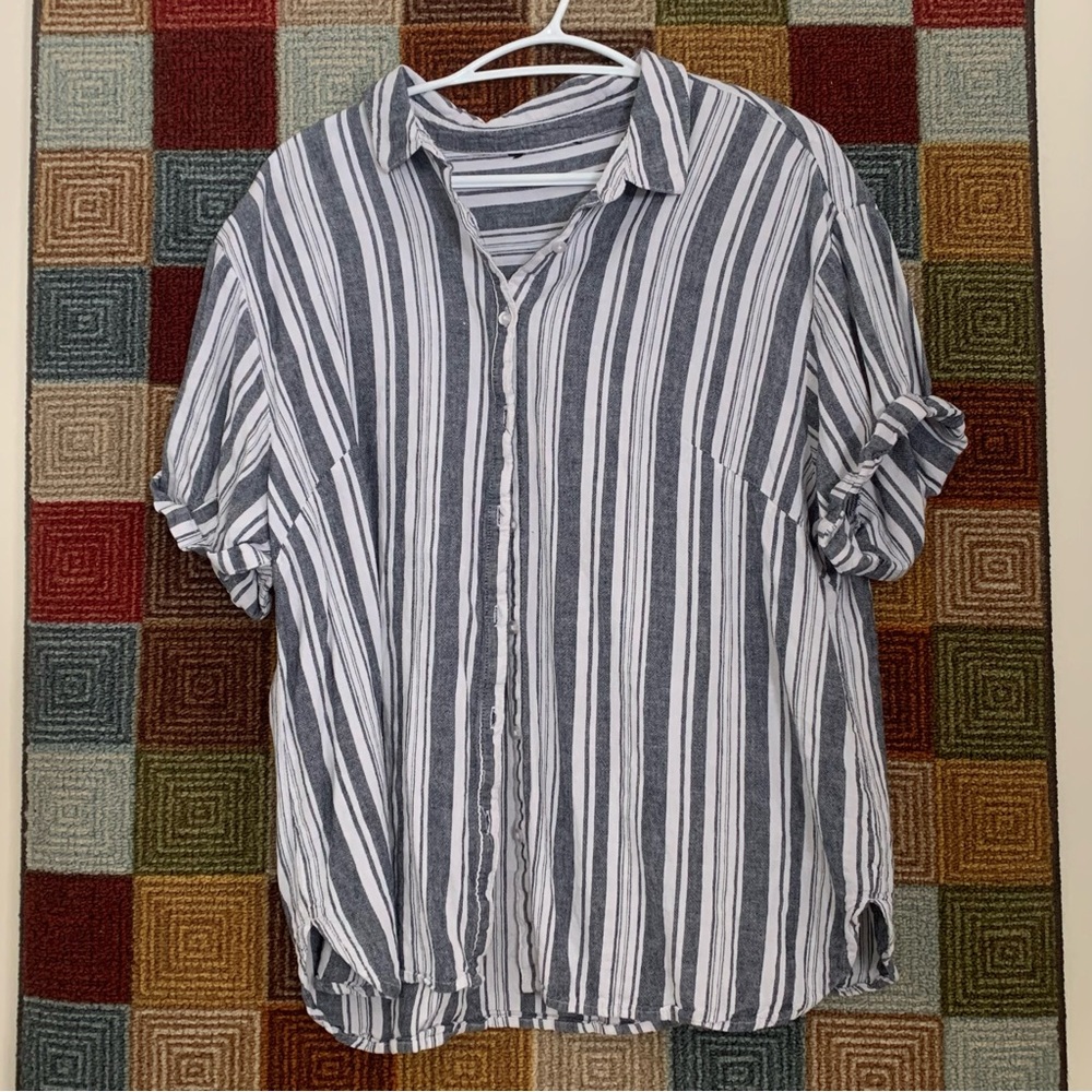 Men's Striped Button-Up Shirt - Blue & White